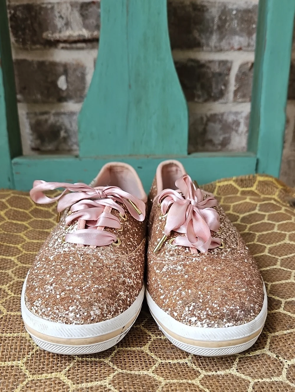 Kate Spade X Keds Rose Gold Glitter Satin Sneakers